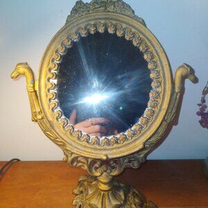 Antique Cast Iron Swivel Vanity Mirror antique brushed gold finish